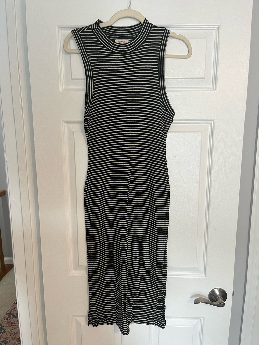 Madewell Black & White Striped Ribbed Midi Dress